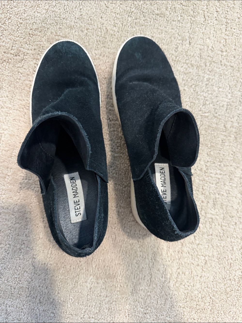 Steve Madden Black Suede Slip-On Sneakers with White Sole